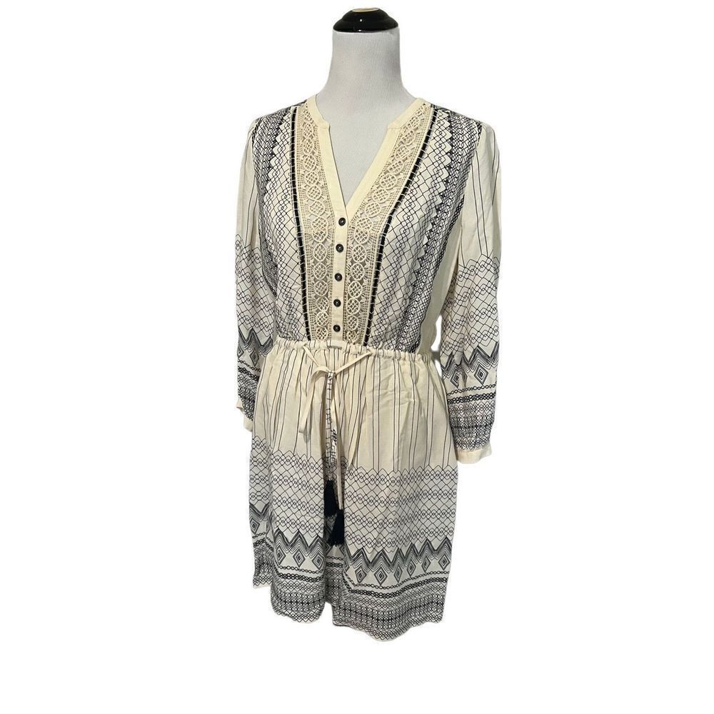 Floreat For Anthropologie Pierre Ivory & Black Dress with Pocket’s Size 8